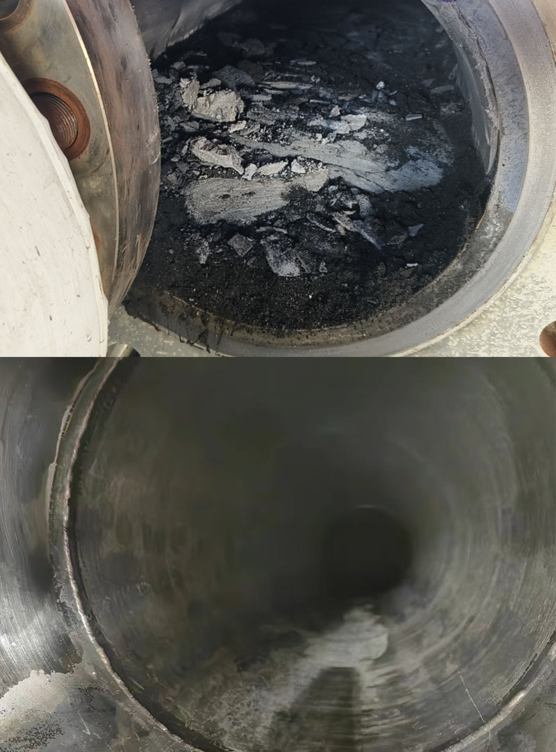 氣化爐五樓排黑管線(xiàn)清洗對(duì)比