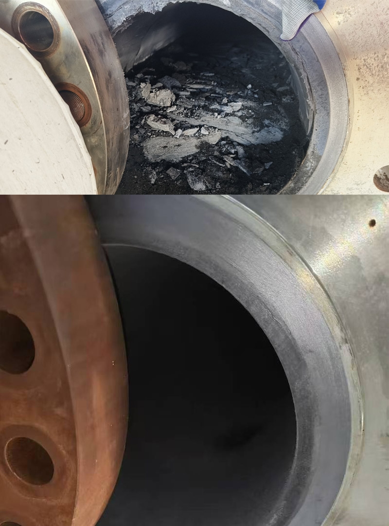 氣化爐三樓半排黑管線清洗對比