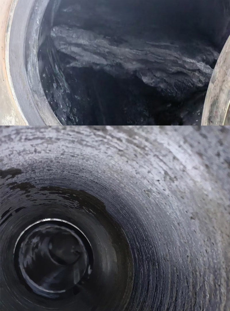 氣化爐四樓排黑管線清洗對比