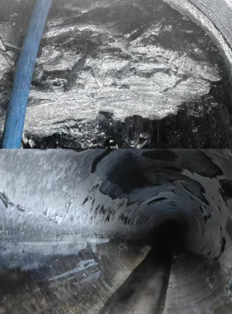 氣化排黑管線到水洗塔夸空管線清洗對比